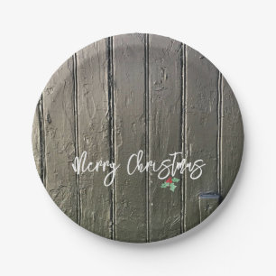 Rustikal frohe Weihnachten Holly Black Barn Door Pappteller