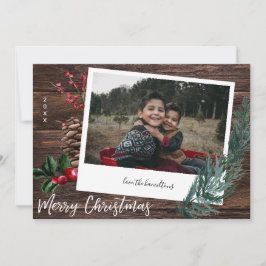 Rustikal frohe Weihnachten- Holz & Instant Foto In Einladung