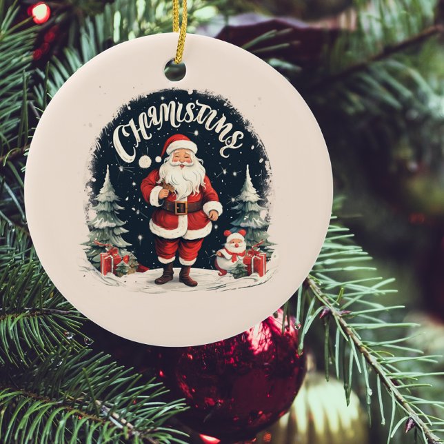 Rustikal frohe Weihnachten und Weihnachtsgeschenk Keramik Ornament (Von Creator hochgeladen)