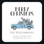 Rustikal Frohe Weihnachten Vintager LKW Mit Monogr Quadratischer Aufkleber<br><div class="desc">Rustikaler Frohe Weihnachten Vintager LKW Mit Monogramm Aufkleber - Dieser bezaubernde festliche Aufkleber verfügt über einen blauen Vintagen LKW,  mit Monogramm mit Ihrem ersten. Der Aufkleber liest auch "MERRY CHRISTMAS" mit Ihrem Namen und Ihrer Adresse. Der Aufkleber ist perfekt für Ihre Urlaubskorrespondenz. Der Aufkleber ist Teil einer Sammlung.</div>