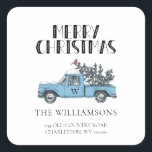 Rustikal Frohe Weihnachten Vintager LKW Mit Monogr Quadratischer Aufkleber<br><div class="desc">Rustikaler Frohe Weihnachten Vintager LKW Mit Monogramm Aufkleber - Dieser bezaubernde festliche Aufkleber verfügt über einen blauen Vintagen LKW,  mit Monogramm mit Ihrem ersten. Der Aufkleber liest auch "MERRY CHRISTMAS" mit Ihrem Namen und Ihrer Adresse. Der Aufkleber ist perfekt für Ihre Urlaubskorrespondenz. Der Aufkleber ist Teil einer Sammlung.</div>