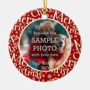 Rustikal frohe Weihnachten, zwei Fotos, zwei Seite Keramik Ornament