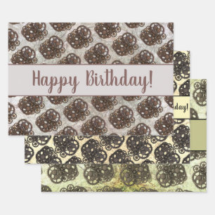 Rustikal-Gänse-Sprocket-Steampunk auf Steinvorlag Geschenkpapier Set
