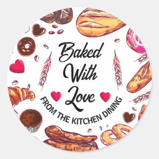 rustikal gebacken mit Liebe aus der Küche Runder Aufkleber