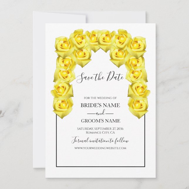 Rustikal-Gelb-Rosen-Hochzeit retten das Datum Save The Date (Vorderseite)