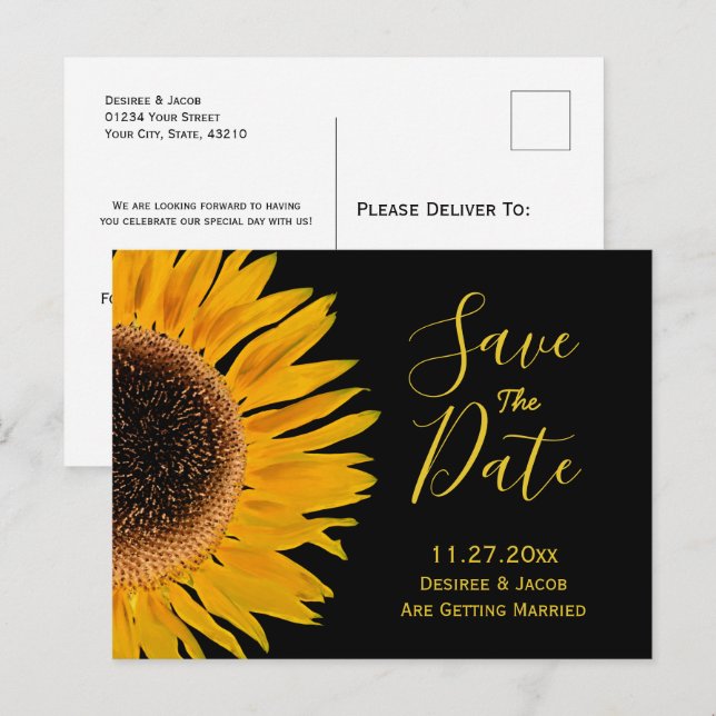 Rustikal-Gelbblütenblüte Save the Date Ankündigungspostkarte (Vorne/Hinten)