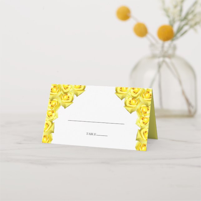 Rustikal-Gelbe Rosen-Hochzeitssonne-Platzkarte Platzkarte (Vorderseite)