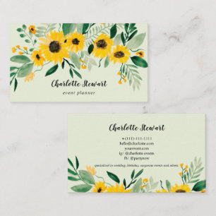 Rustikal gelbe Sonnenblumen Aquarellenplaner Visitenkarte