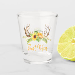 Rustikal Gelbe Sonnenblumen Grünpflanzen Antlers T Schnapsglas