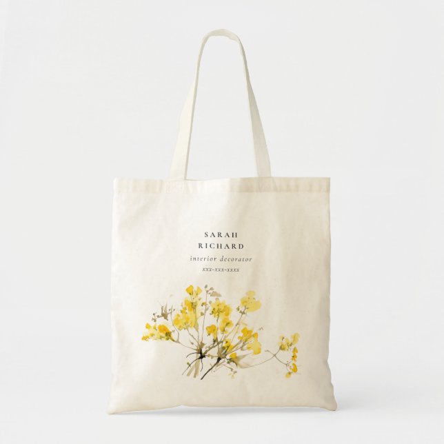 Rustikal-Gelbe Wildblume Boho Floral Business Tragetasche (Vorne)