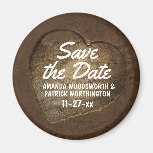 Rustikal geschnitzte Heart Oak Trece Save the Date Magnet
