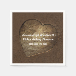 Rustikal geschnitzte Heart Oak Tree Slice Hochzeit Serviette