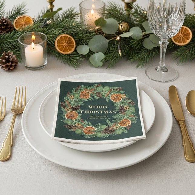 Rustikal getrockneter Orangenkiefer Grüner Urlaub Serviette (Von Creator hochgeladen)