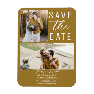 Rustikal Gold 2 Fotos Save-the-Date Hochzeit Magnet