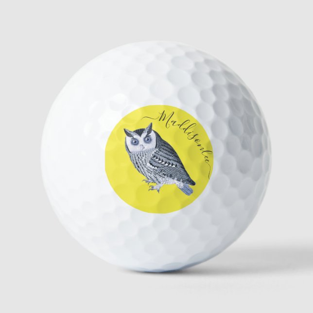Rustikal Graublau, gelb, Monogramm Name Golfball (Vorderseite)