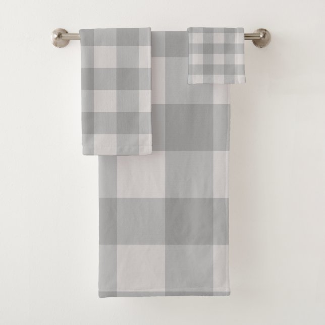 Rustikal-graublaue karierte Quadrate Kariert Badhandtuch Set (Insitu)
