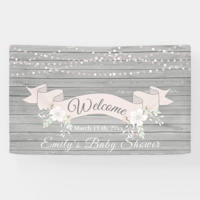 Rustikal graue Holzbänder Babydusche Banner (Horizontal)