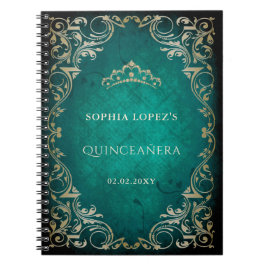 Rustikal Green Gold Princess Tiara Quinceanera Notizblock