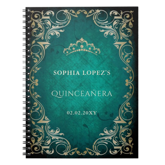 Rustikal Green Gold Princess Tiara Quinceanera Notizblock (Vorderseite)