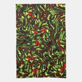 Rustikal-grüngelbe und lebhafte rote Kurven Geschirrtuch
