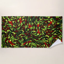 Rustikal-grüngelbe und lebhafte rote Kurven Strandtuch