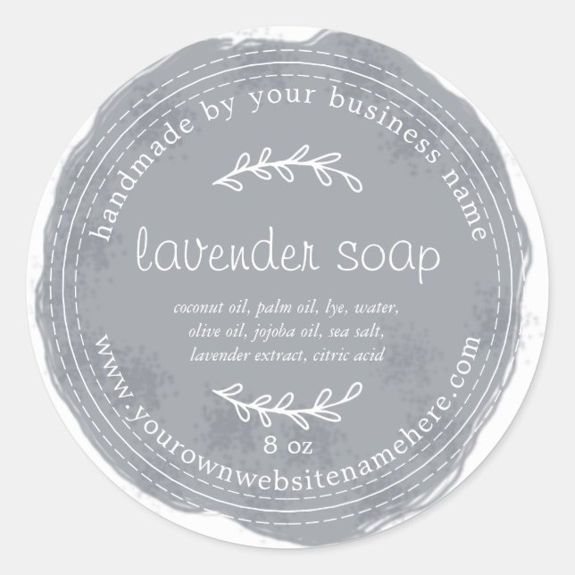 Rustikal handgefertigte Lavendelseife Wasserfarbe  Runder Aufkleber (Vorderseite)