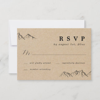 Rustikal handgezeichnet Berge und Bäume Hochzeit R RSVP Karte