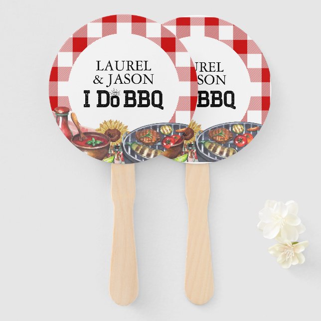 Rustikal I Do GRILLEN Couple Shower Party Gingham Fächer (Vorne und Hinten)