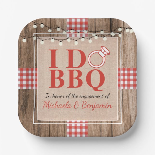 Rustikal I Do GRILLEN Engagement Party Paare Dusch Pappteller (Vorderseite)