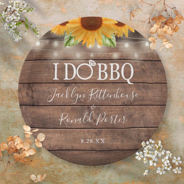 Rustikal Ich mache GRILLEN Sonnenblumen String Lig Pappteller (Rustic I Do BBQ Sunflower String Lights Engagement Paper Plates)
