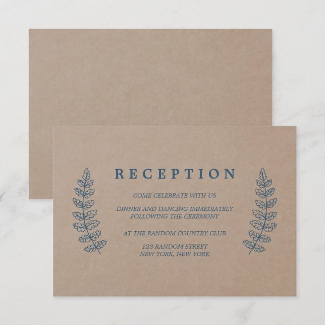Rustikal | Imitate Kraft Wedding Reception Card Einladung (Vorne/Hinten)
