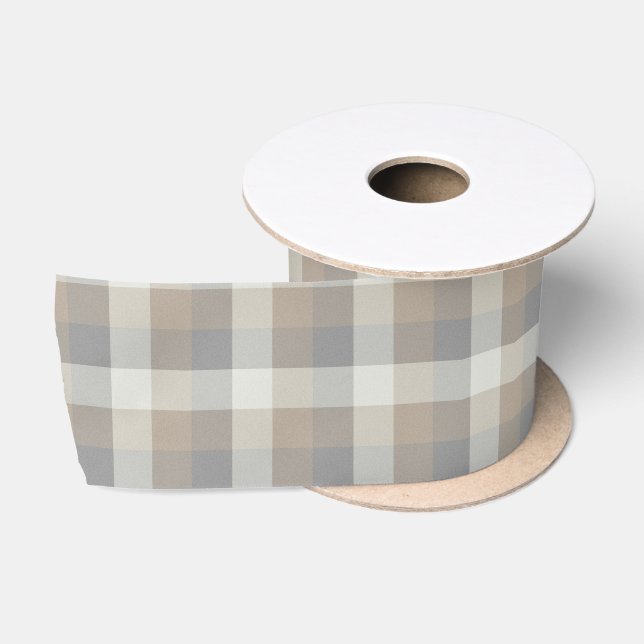 Rustikal Kariert Tan Gray Ivory Satinband (Spule)