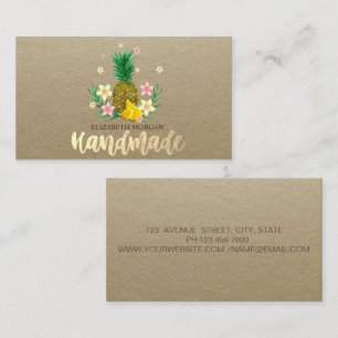 Rustikal, Kraft, Ananas Blumen handmade Visitenkarte