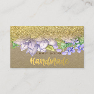 Rustikal, Kraft, Aquarellfarben, Blume, Glitzer Visitenkarte