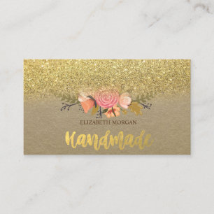 Rustikal, Kraft, Aquarellfarben, Blume, Gold Glitz Visitenkarte