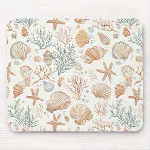 Rustikal-Küstendesign - Muscheln, Seesterne, Riff  Mousepad