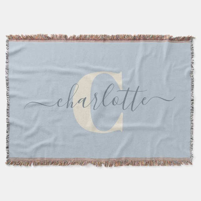 Rustikal Light Blue Personalisiert Name Mit Monogr Decke (Vorderseite)