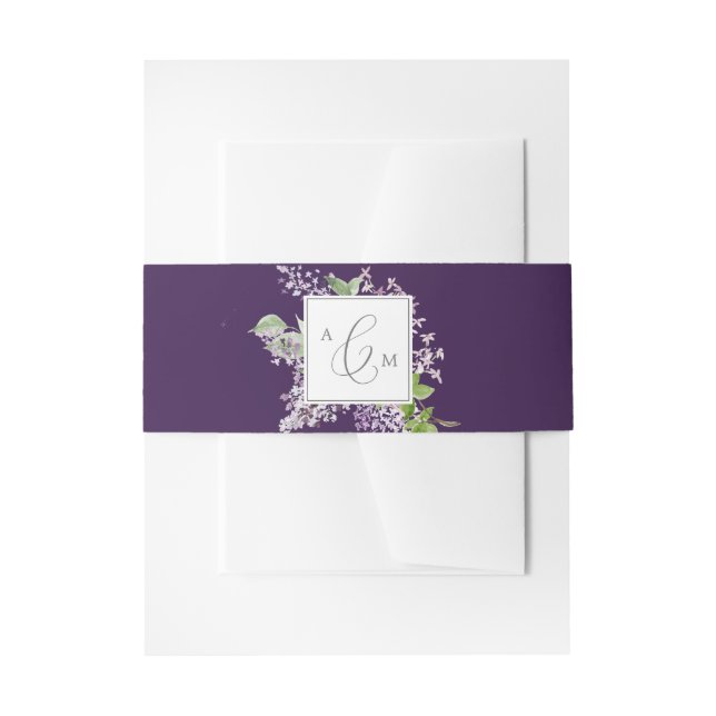 Rustikal Lilac | Lila Monogramm-Hochzeit Einladungsbanderole (Vorderseite Beispiel)