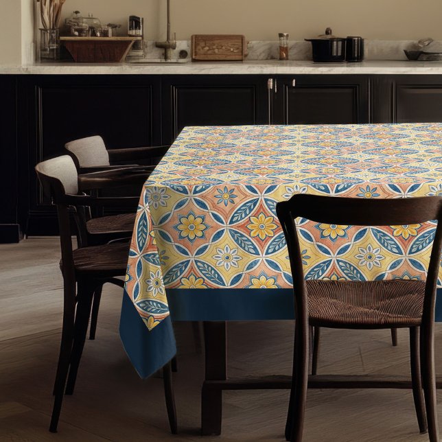 Rustikal, mediterran, blau und rosa, gelb tischdecke (Rustic Mediterranean blue and pink tiles yellow Tablecloth)