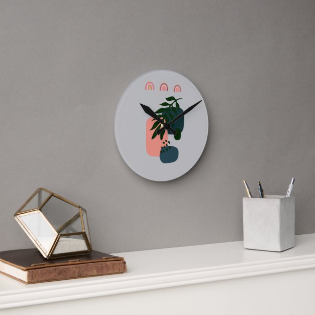 Rustikal Mit Monogramm Boho Runde Wanduhr (Büro)