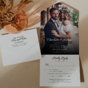 Rustikal Moderne Elegante Stilvolle Foto-RSVP-Hoch All In One Einladung