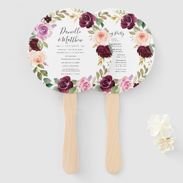 Rustikal Moody Floral | Personalisiertes Hochzeits Fächer (Vorne und Hinten)