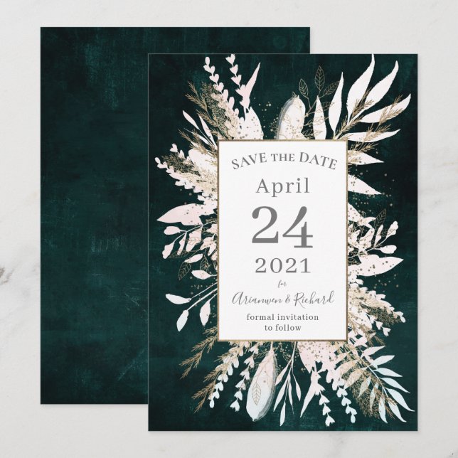 Rustikal moody Green Botanicals Save the Date Einladung (Vorne/Hinten)