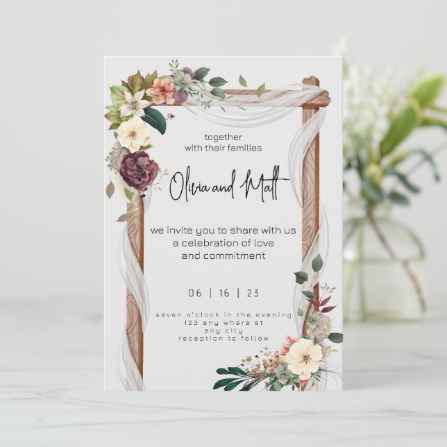 Rustikal neutraler Boho blutige Hochzeitsrost Save The Date (Stehend Vorderseite)