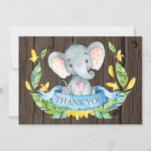Rustikal Niedlich Elephant Baby Boy Blue und Grau Dankeskarte