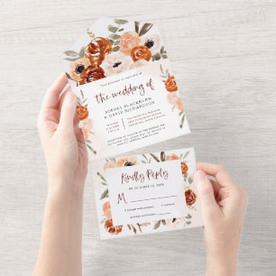 Rustikal Orange Boho   Watercolor White Wedding All In One Einladung