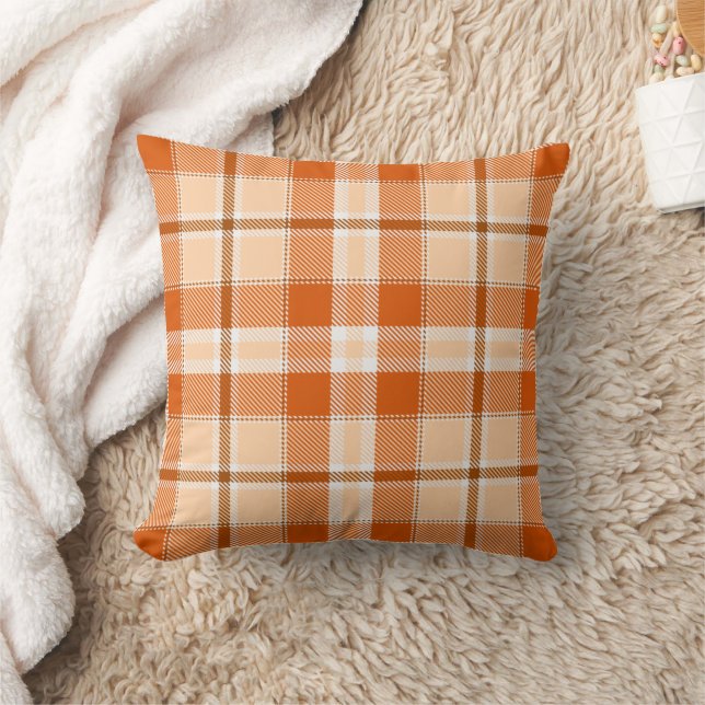 Rustikal Orange Kariert Herbst Modernes Bauernhaus Kissen (Decke)