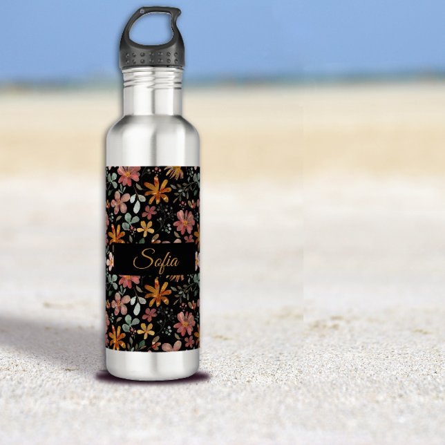 Rustikal-orange-rosa Blume Edelstahlflasche (Von Creator hochgeladen)