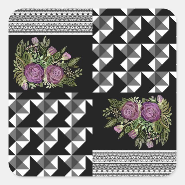 Rustikal, Patchwork, Rose Quadratischer Aufkleber (Vorderseite)
