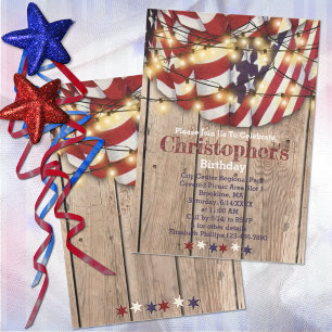 Rustikal Patriotic Red White Blue Geburtstag Einladung